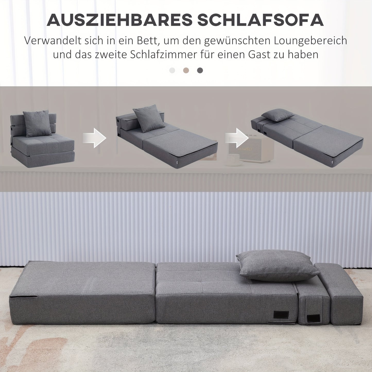 Slaapstoel – Slaapbank – Zetelbed – Logeerbed – Slaapfauteuil – Inklapbaar – Belastbaar Tot 100 kg – Donkergrijs