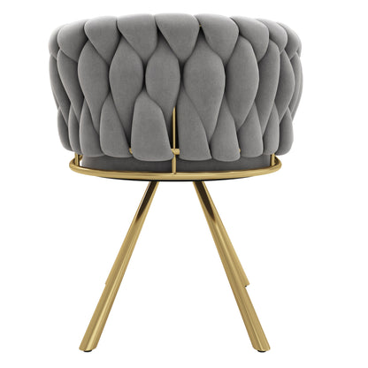 Draaifauteuil – Swivel Chair – Accentstoel – Rotatiestoel – Fauteuil – Grijs met Gouden Accenten – 360° Draaibaar – Stevig Metalen Frame