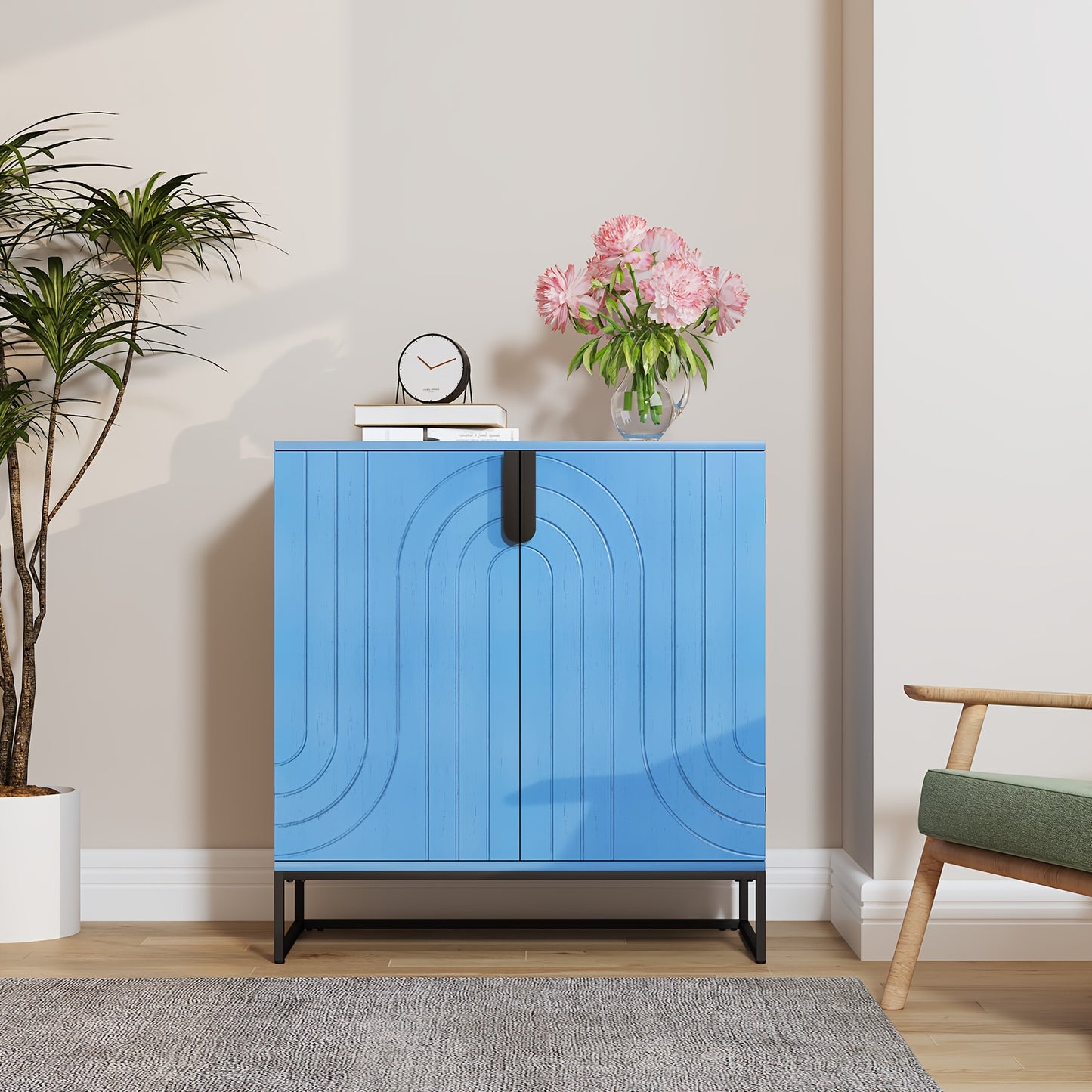 Dressoir – Ladekast – Opbergkast – Buffetkast – Kast – Modern – Hoogwaardig Hout – Gouden Metalen Poten – 2 Deuren – 3,2+ Kubieke Voet Opbergruimte – Zwart Turquoise
