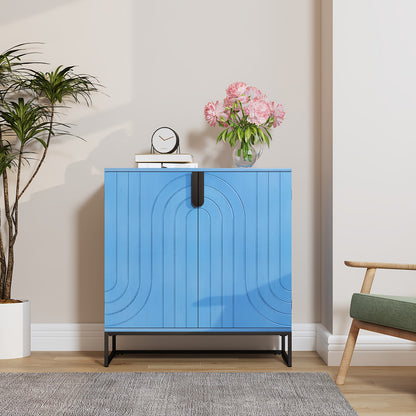 Dressoir – Ladekast – Opbergkast – Buffetkast – Kast – Modern – Hoogwaardig Hout – Gouden Metalen Poten – 2 Deuren – 3,2+ Kubieke Voet Opbergruimte – Zwart Turquoise