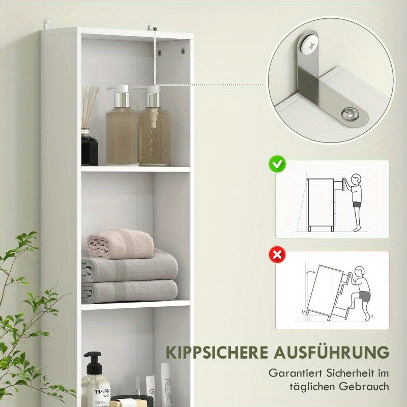 Badkamerkast – Smalle Opbergkast – Opslagkast – Opbergmeubel – Stellingkast – Verstelbare Planken – Ruimtebesparend Ontwerp – 35x30x179 cm – Modern Wit