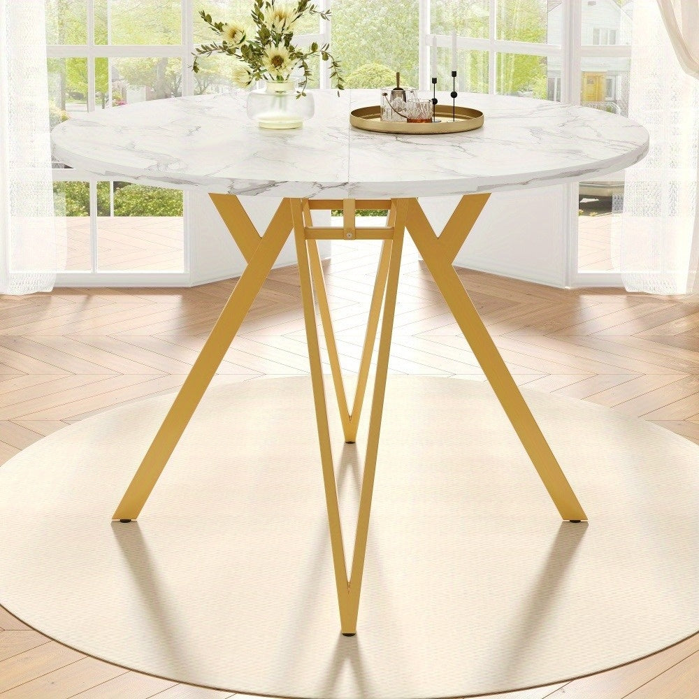 Ronde Eettafel – Ronde Tafel – Eetkamertafel – Keukentafel – Compacte Tafel – Natuurlijke Kleur – Stevige Metalen Poten – Geen Montage Nodig