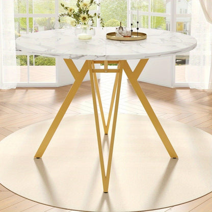 Ronde Eettafel – Ronde Tafel – Eetkamertafel – Keukentafel – Compacte Tafel – Natuurlijke Kleur – Stevige Metalen Poten – Geen Montage Nodig