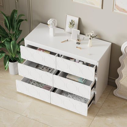 Ladekast – Kommode – Dressoir – Opbergkast – Kast – 6 Ruime Lades – Aardbevingsbestendig Ontwerp – Witte Lakafwerking – 68,58 cm Hoog – Moderne Golfpatroon