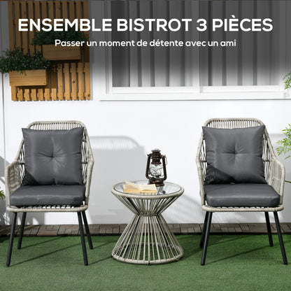 3-delig Bistro Tuintafel Set – Tuinset – Buitenmeubel – Balkonset – Bistroset – Stalen Frame – Comfortabele Kussens