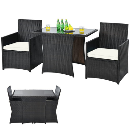 3-delige Polyrattan Tuinset – Bistroset – Loungeset – Tuinmeubelset – Balkonset – Ruimtebesparend Ontwerp – Weerbestendig Met Glasplaat