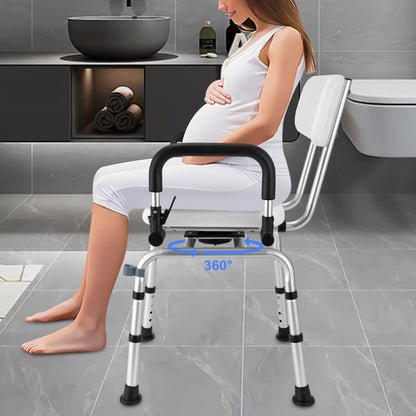 Douchekruk – Douchestoel – Douchestoeltje – Badkamerkruk – Zitting met Armleuningen – Aluminiumlegering – 360° Draaibaar – Verstelbare Hoogte 40-48 cm – Max. Draagkracht 180 kg