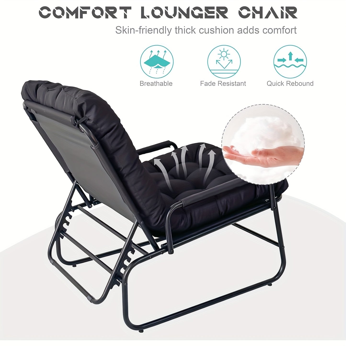 Balkon Loungestoel – Tuinstoel – Ligstoel – Terrasstoel – Loungechair Zwart – Verstelbare Rugleuning 5-Posities – Uitneembare Kussen Met Voetensteun