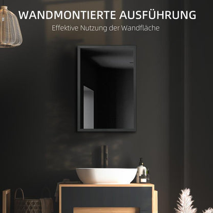 Mirror Cabinet, Bathroom Cabinet, 3 Shelves, Stainless Steel, 40X12X60Cm, Black, Bathroom Storage Cabinet with Shelves And Doors, Multifunctional Storage Unit.