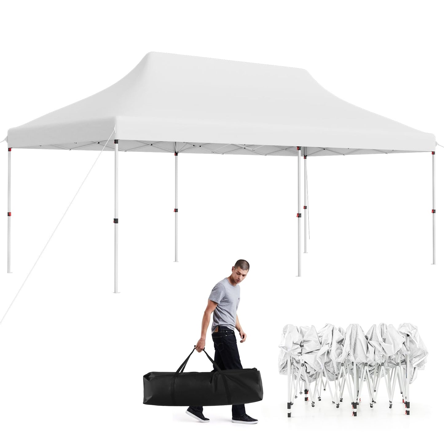3 x 6M Partytent – Vouwpaviljoen – Tuinpaviljoen – Evenemententent – Tuintent – Waterafstotend – UV-Bescherming 50+ – Verstelbare Hoogte – Winterbestendig – Inclusief Draagtas – Wit