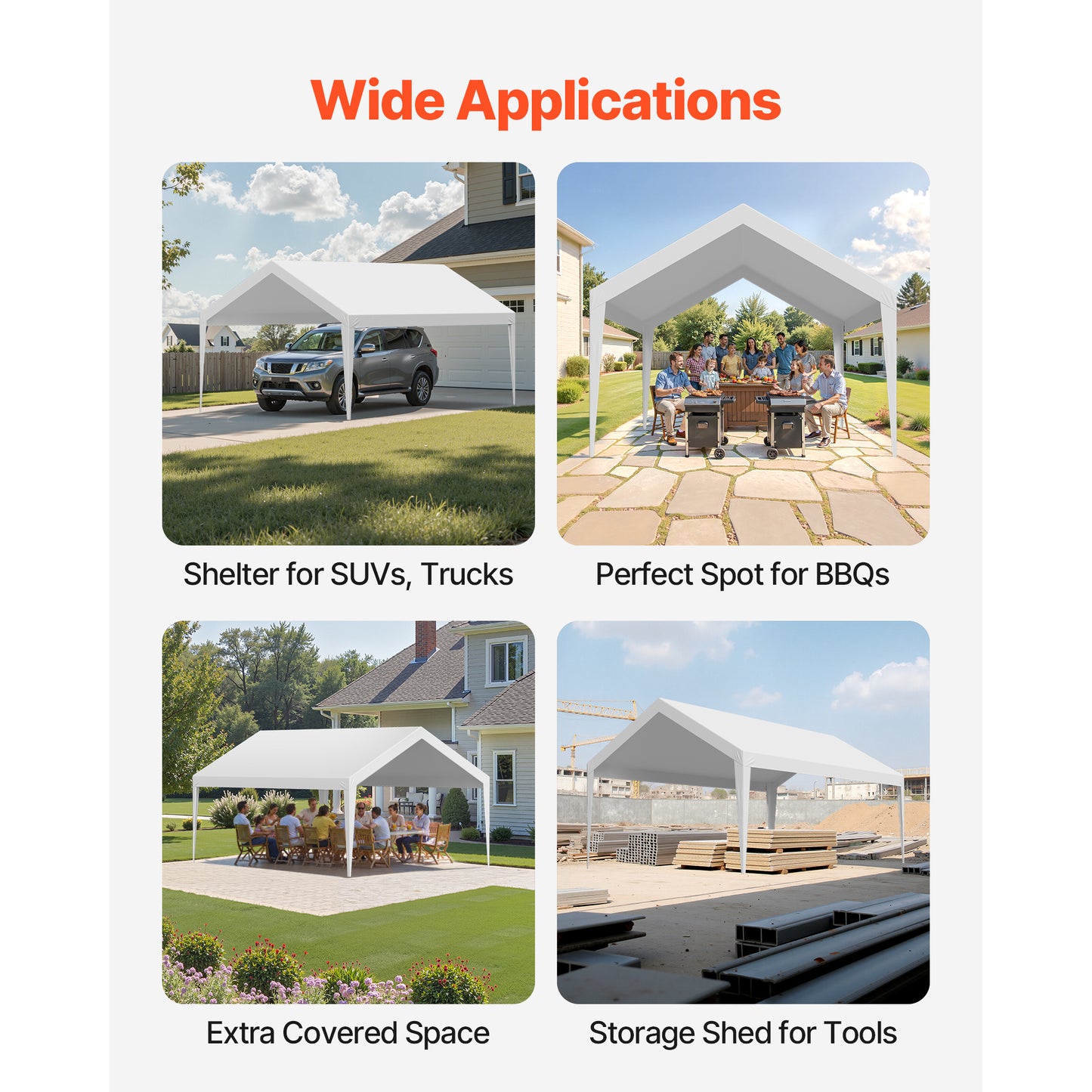 Carport Zeil – Vervanghoes Carport Doek – Canopy Cover – Carport Dakzeil – Wit – 3,6x6 Meter – UV-Bestendig & Waterdicht – Stevig 210g PE Weefdoek