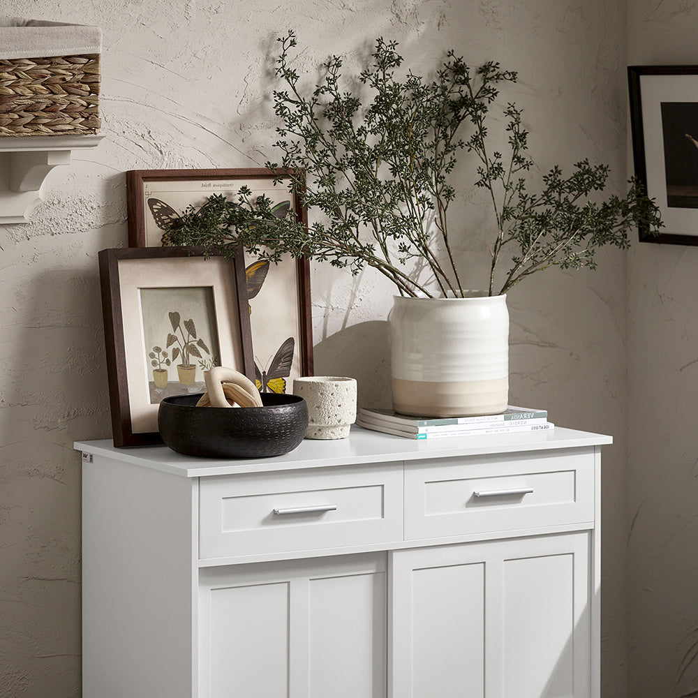 Dressoir – Buffetkast – Opbergkast – Keukenkast – Woonkamerkast – Schuifdeuren – Wit – 80x40x85 cm – Hoogwaardig Houtvezelplaat