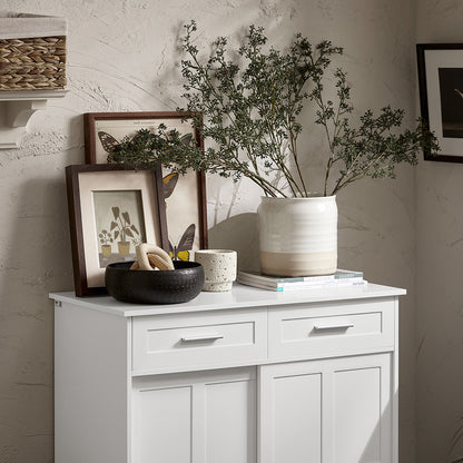 Dressoir – Buffetkast – Opbergkast – Keukenkast – Woonkamerkast – Schuifdeuren – Wit – 80x40x85 cm – Hoogwaardig Houtvezelplaat