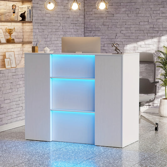 Receptiebalie – Balie – Ontvangstbalie – Frontdesk – Werkplek – Wit – Grote Werkruimte 100x120x50 cm – Vergrendelbare Laden en Planken