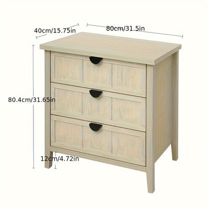 Ladekast – Dressoir – Opbergkast – Chest Of Drawers – Commode – 3 Lades – Natuurlijke Houtlook Met Gegraveerde Lijnen – Compact Formaat 80 x 40 x 80 cm