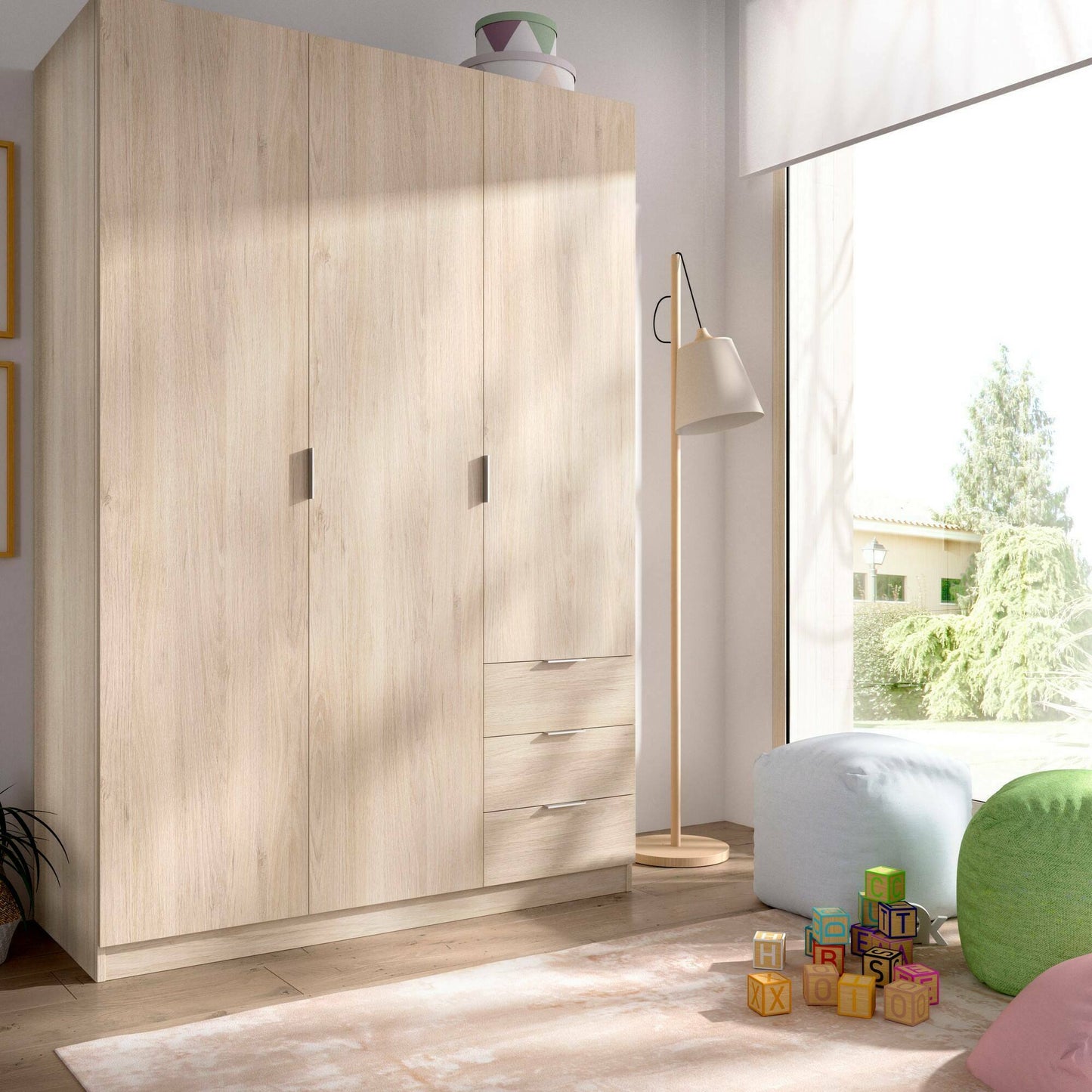 Wardrobe 3 Doors in Front of Astru, Mobile Hangers for Bedroom, 3-Drawer Wardrobe, 121X52H184 Cm, Available in 3 Colors