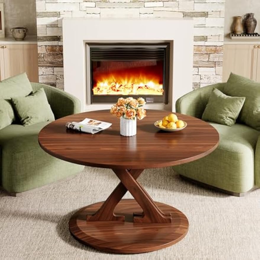 Ronde Salontafel – Koffietafel – Bijzettafel – Lounge Tafel – Accenttafel – Vintage Bruin – Mid-Century Modern Design – 80 cm Diameter