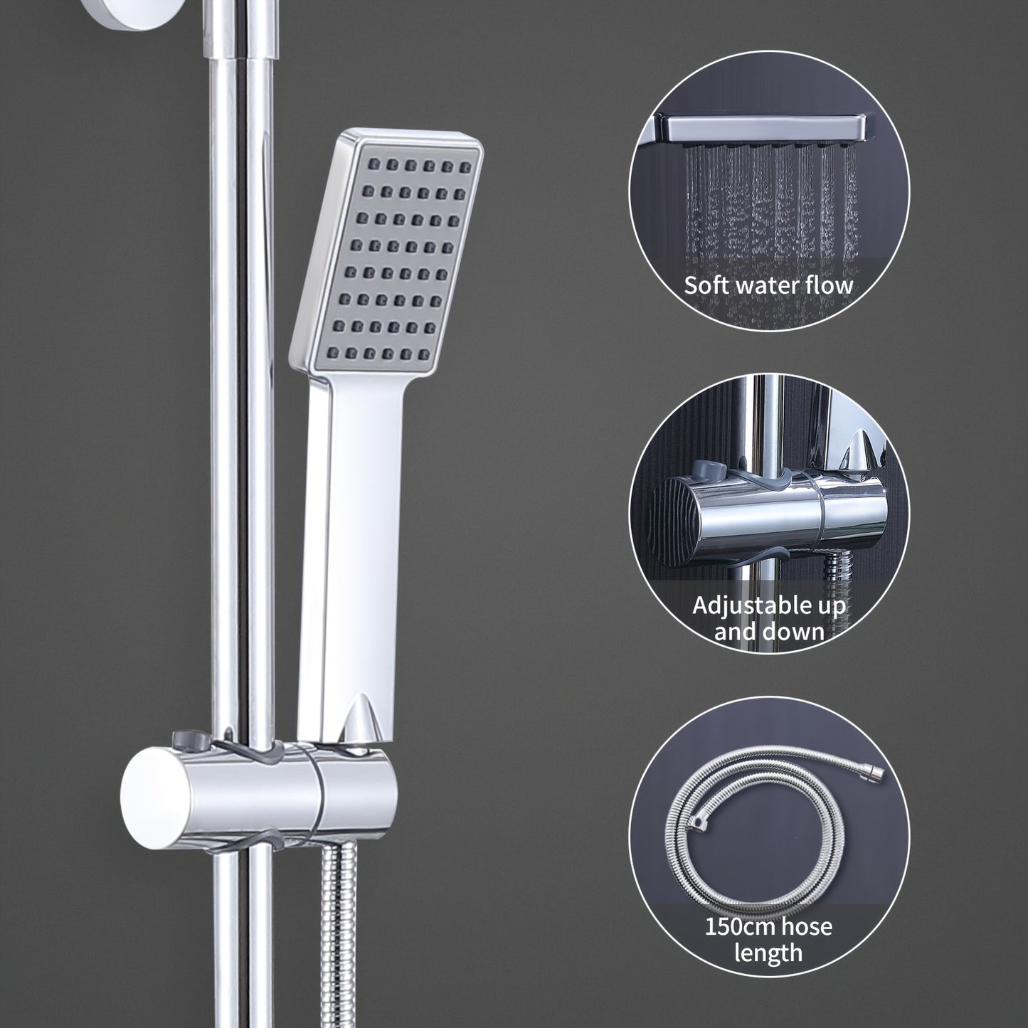 Thermostatische Douche- en Badset – Douchekraan – Mengkraan – Badmengkraan – Douchethermostaat – Roestvrij Staal – Thermostatisch Waterbeheer – Wandmontage