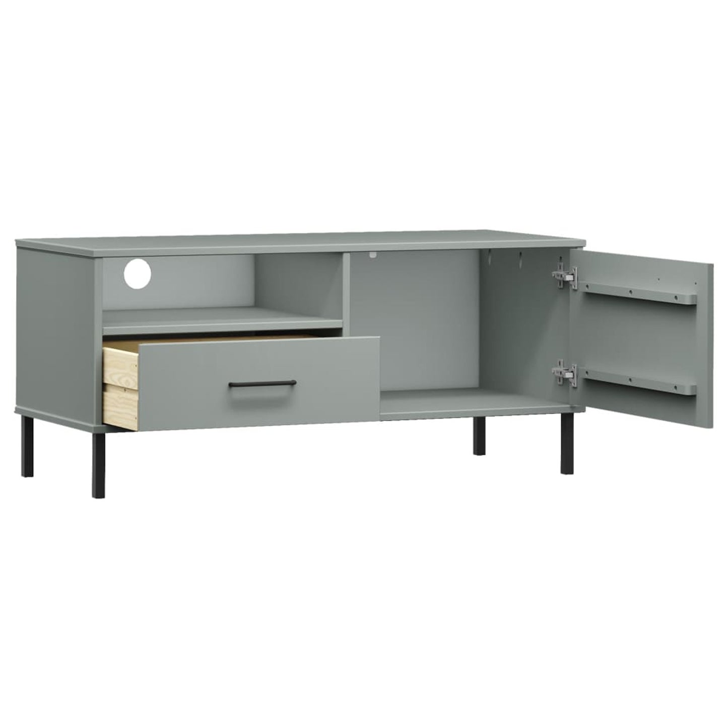 TV Cabinet with Metal Legs Grey Solid Wood Pine OSLO TV Stand Entertainment Center with Storage, Media Television Table for Living Room Bedroom