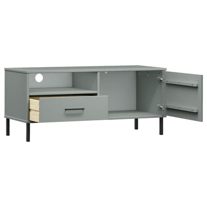 TV Cabinet with Metal Legs Grey Solid Wood Pine OSLO TV Stand Entertainment Center with Storage, Media Television Table for Living Room Bedroom