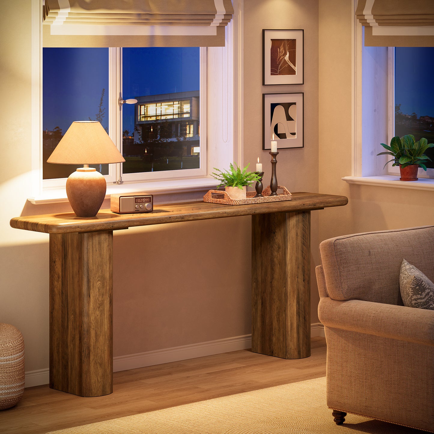 Sidetable – Wandtafel – Haltafel – Consoletafel – Dressoir – Extra Lang 160 cm – Stevig Geperst Hout – Ruimtebesparend Smal Ontwerp