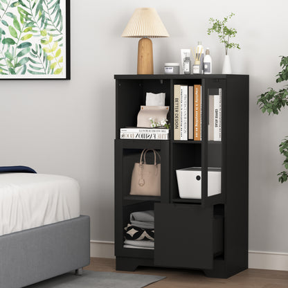 Kast – Opbergkast – Ladekast – Boekenkast – Opbergmeubel – Zwart Metalen Kast Met Glazen Deuren – Compact En Ruimtebesparend Design (<68,6 cm Hoog)