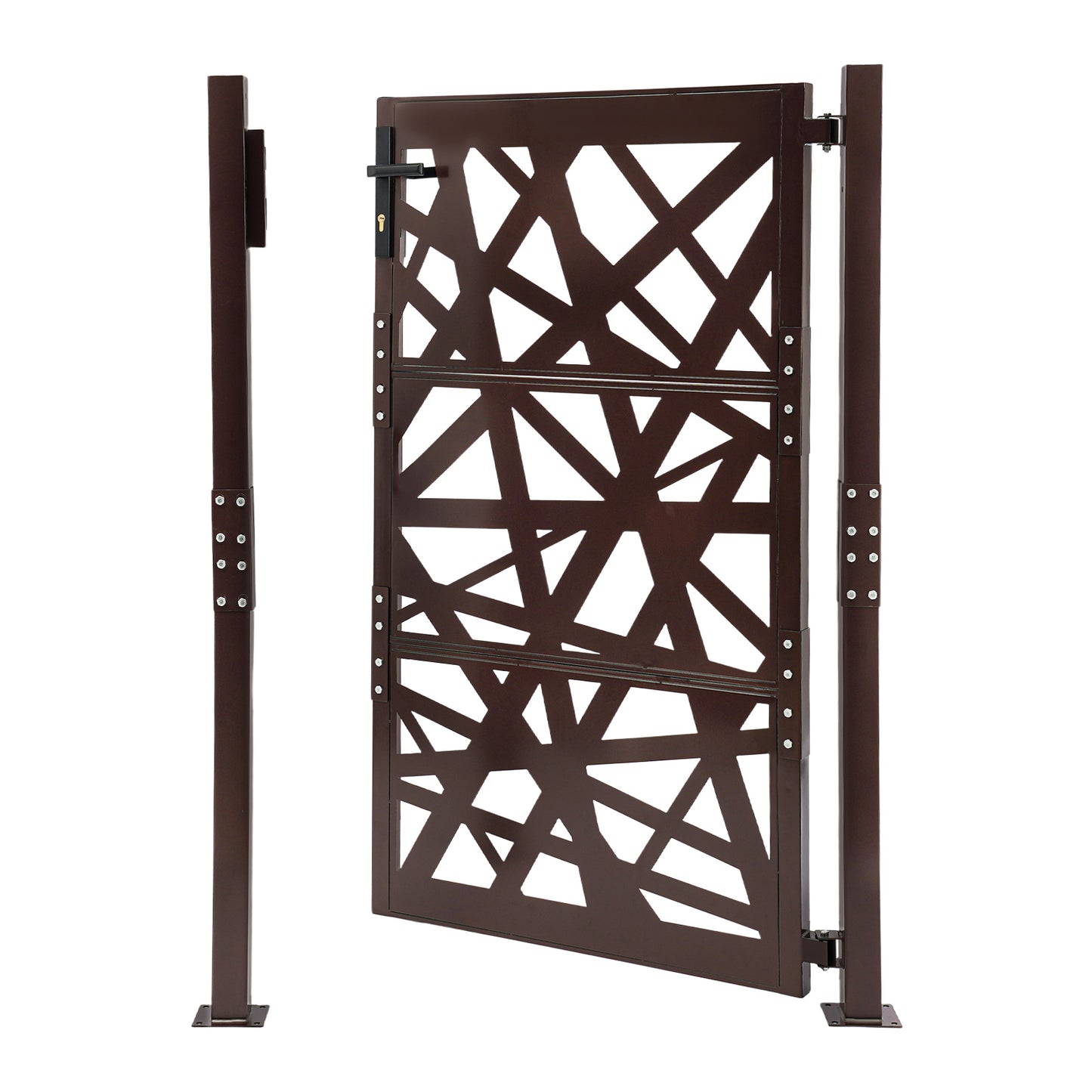 Garden Gate | 105cm x 150cm Brown Metal Gate, Privacy Screen Type, Galvanized Steel, Brand NaMaSyo