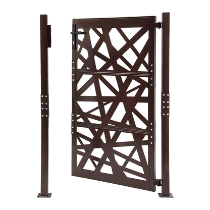 Garden Gate | 105cm x 150cm Brown Metal Gate, Privacy Screen Type, Galvanized Steel, Brand NaMaSyo