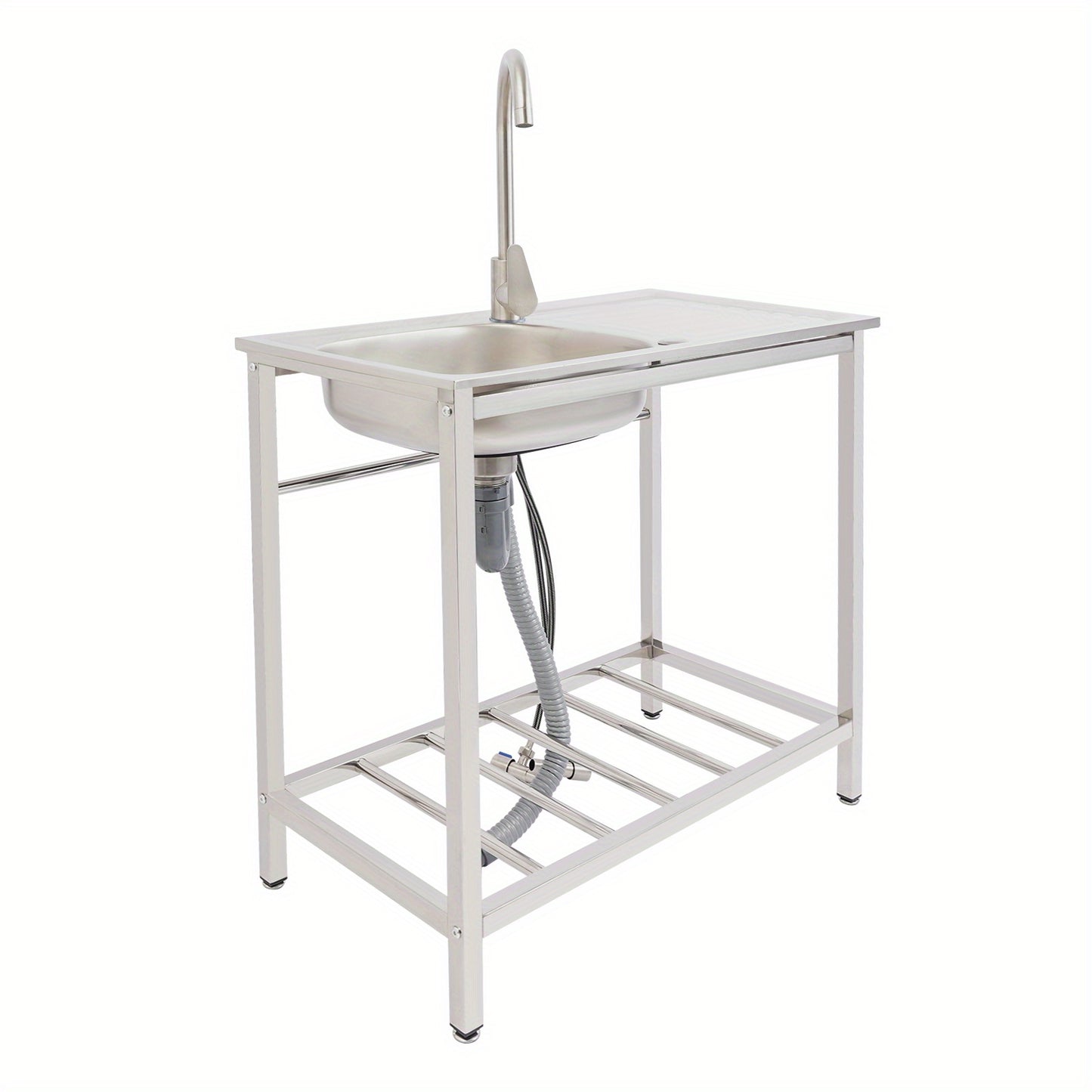 Keukenspoelbak – Spoelbak – Gootsteen – Wasbak – Enkele Spoelbak – Roestvrij Staal – Vrijstaand Met Werkbank – 76x43x78 cm – Gepolijst – No-Rim Design