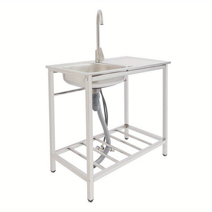 Keukenspoelbak – Spoelbak – Gootsteen – Wasbak – Enkele Spoelbak – Roestvrij Staal – Vrijstaand Met Werkbank – 76x43x78 cm – Gepolijst – No-Rim Design