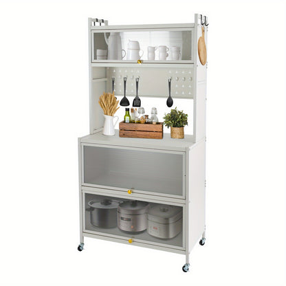 Keukenrek – Keukenkast – Keuken Organizer – Opbergrek – Keukenrek met Wieltjes – 5 Laags – Koolstofstaal – Wit – Compact 80 cm – Roestbestendig en Stevig