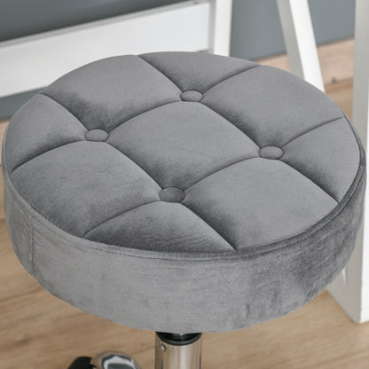 Krukje – Salonstoel – Draaikruk – Zwenkkruk – Werkkruk – Verstelbare Zithoogte – Velvet Touch Schuim – Chroom Onderstel – Lichtgrijs – 35 x 35 cm
