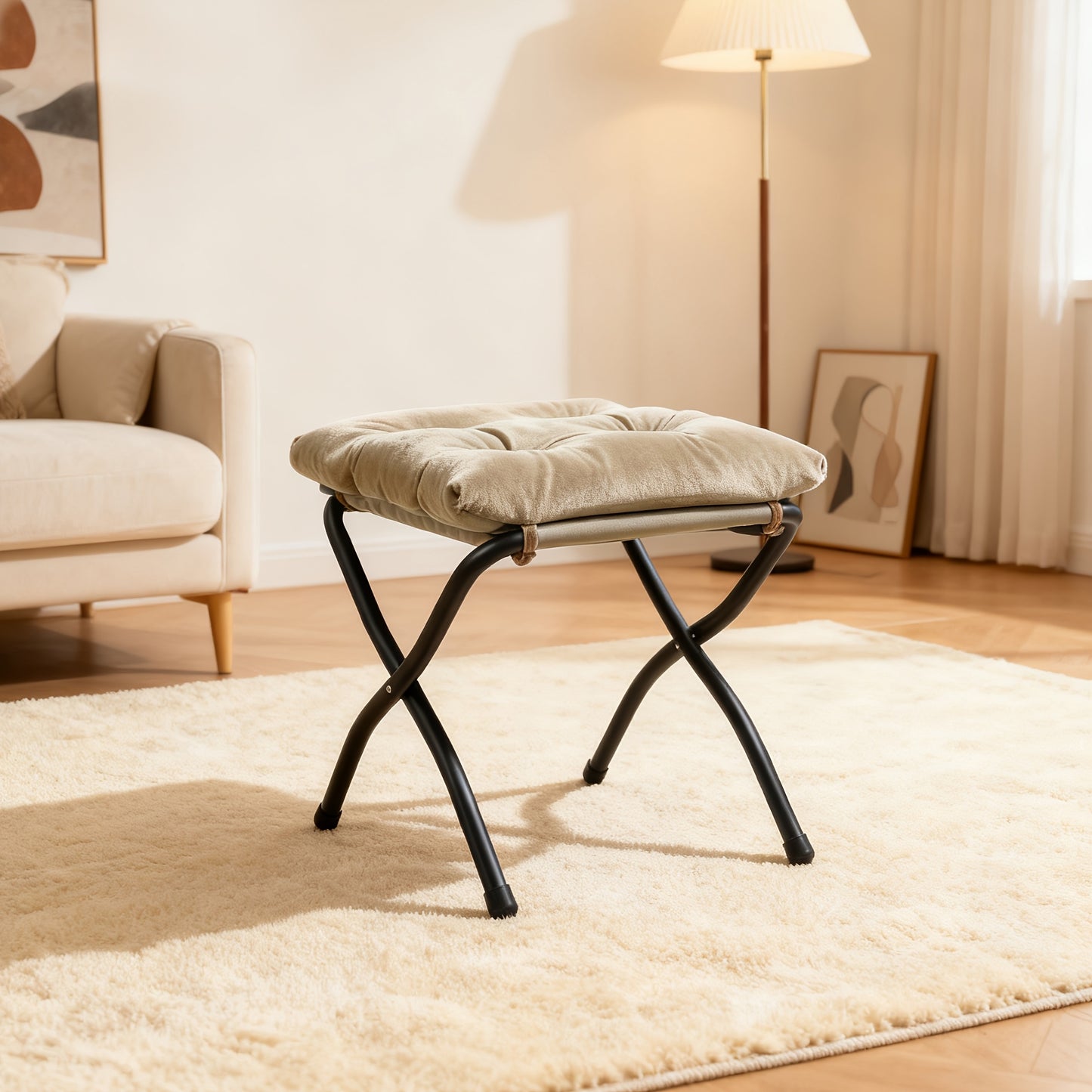 Fauteuil Met Voetenbank – Relaxstoel – Loungestoel – Tv Stoel – Wingchair – Khaki Bruin – Bamboe En Katoen – Met Zijzak