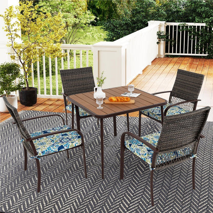 Polyrattan Tuinset – Tuinmeubelset – Loungeset – Terrasmeubels – Bistroset – WPC Tafelblad met Parasolgat – Met 4 Comfortabele Stoelkussens