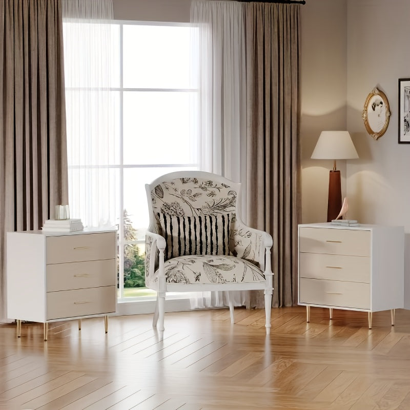 Ladeblok – Ladekast – Nachtkastje – Rolcontainer – Opbergkast – Modern Wit – 3 Lades Met Gouden Handgrepen – Compact 91x70x40 cm