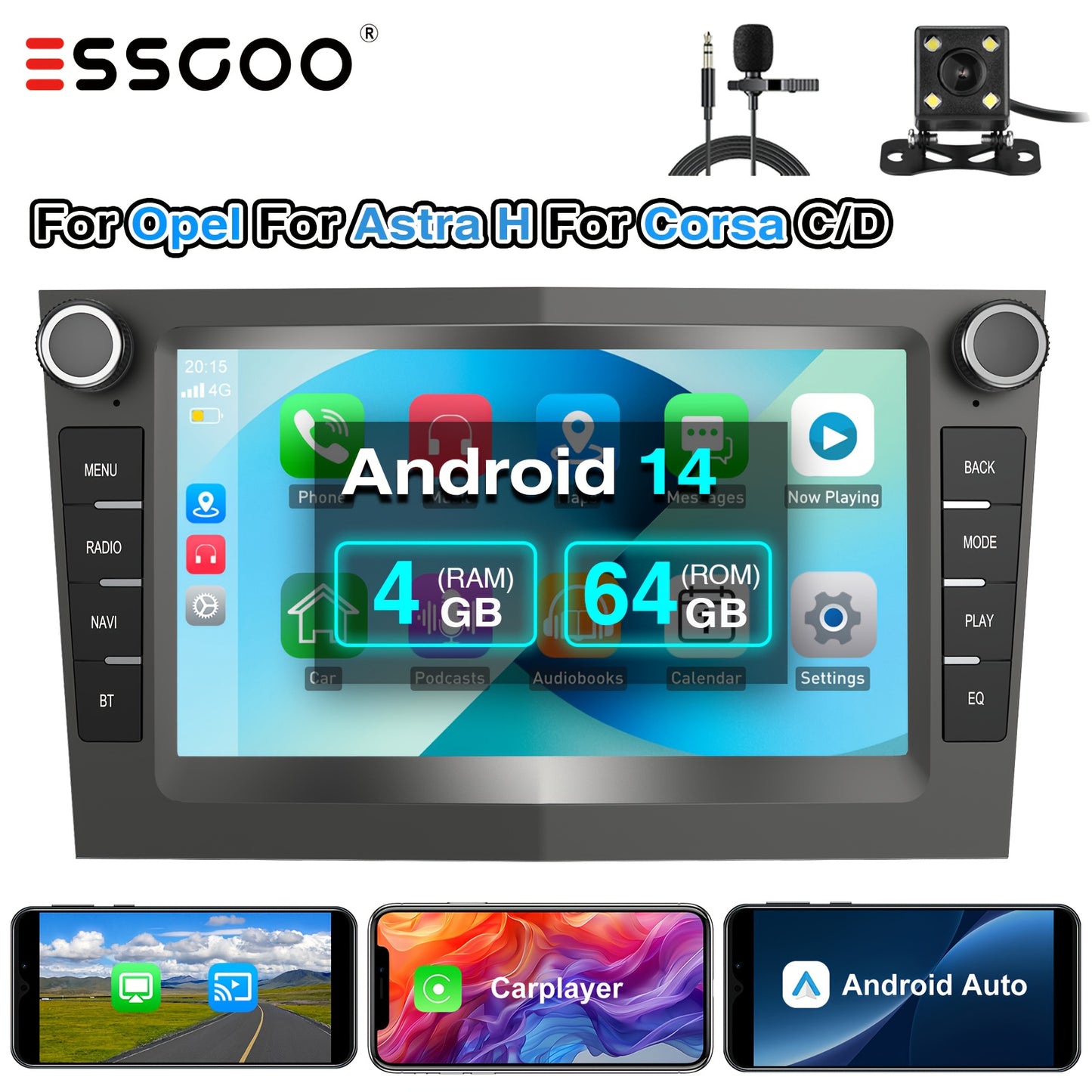 Autoradio – Multimedia Systeem – Navigatie – Inbouw Radio – Autostereo – Met Camera & Microfoon – 17,78 cm IPS Touchscreen – Draadloze CarPlay & Android Auto