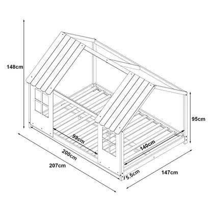 Kinderbed – Huisbed – Bedhuisje – Kinderbedhuis – Kinderbed Halfopen Huisdesign – 140x200 cm – Massief Dennehout – Inclusief Lattenbodem