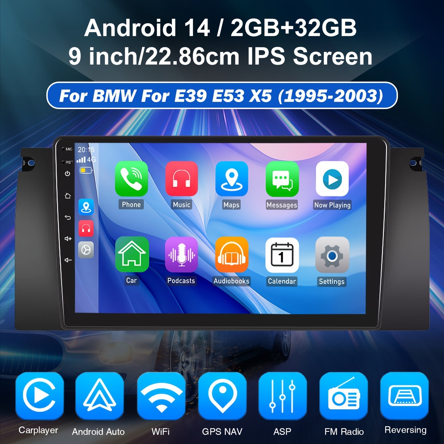 Autoradio – Multimedia Speler – 2-DIN Radio – Navigatiesysteem – Auto Stereo – Android 14 - 9 Inch IPS-Scherm – 2+32GB Geheugen – Draadloos Android Auto & CarPlay – Stuurwielbediening & Handsfree Bellen