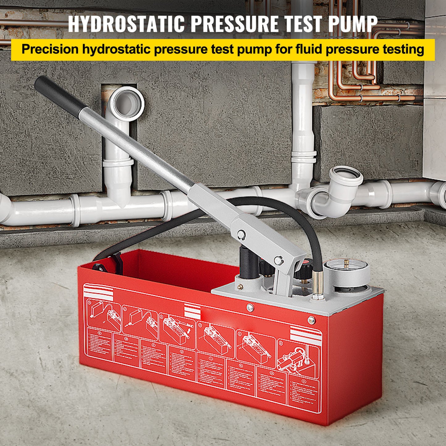 Druktestpomp – Hydrostatische Testpomp – Handpomp – Waterdruktester – Drukmeter – 60 Bar Max Testdruk – 12 Liter Waterreservoir