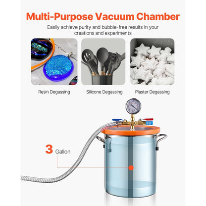 Vacuümkamer – Vacuümpomp – Ontgassingskamer – Vacuum Set – Laboratoriumkamer – Roestvrij Staal – 3,5 CFM Pomp