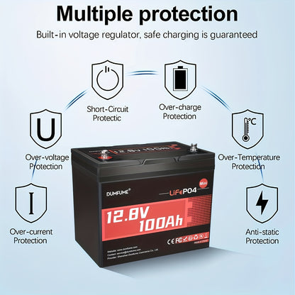 Lithium Accu – LiFePO4 Accu – Batterij – Bootaccu – Camperaccu – 12V 100Ah Capaciteit – 100A BMS Met 6000 Cycli