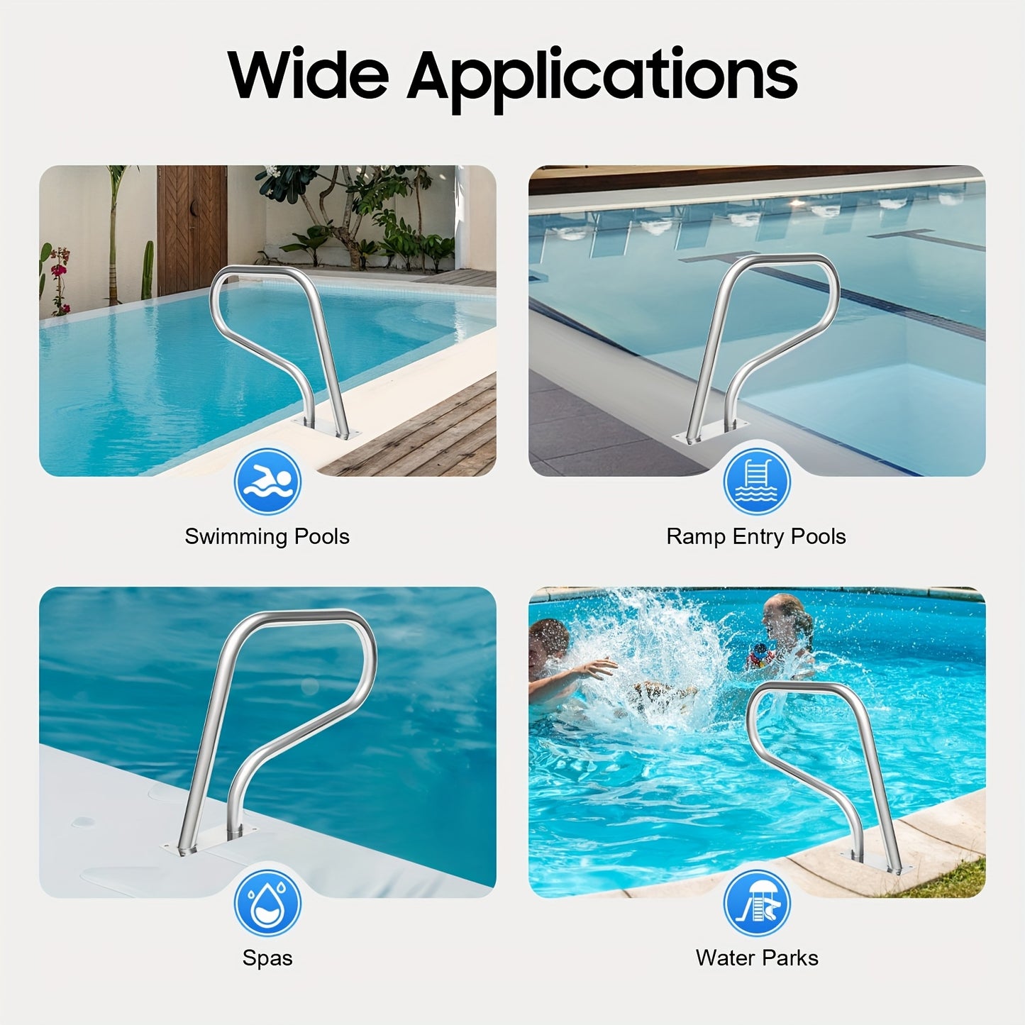 Handrail Zwembad – Zwembadrail – Poolrail – Poolhandgreep – Zwembadbeugel – Roestvrij Staal 304 – Neopreen Antislip Grip – Max 120 kg Belastbaar – Zilver