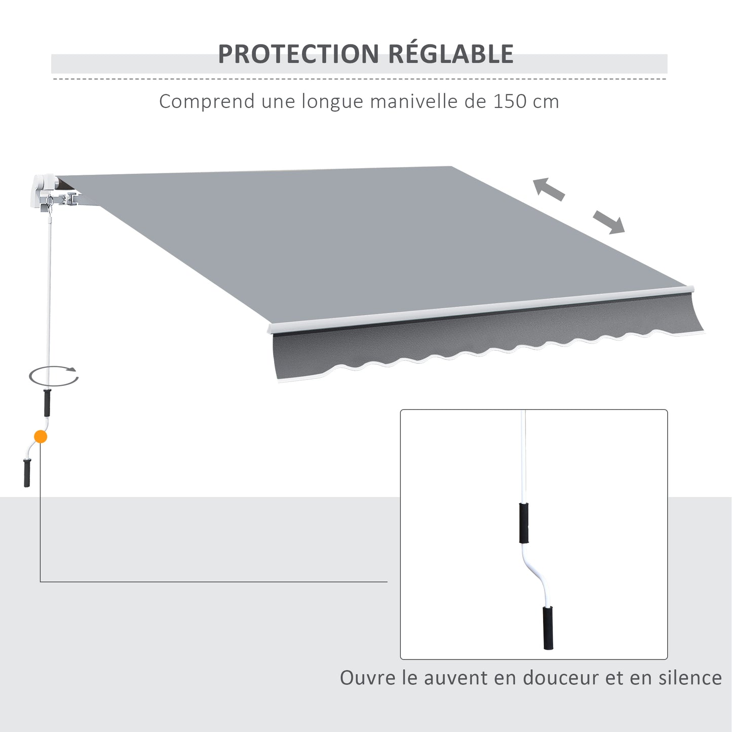Uitvalscherm – Zonnescherm – Uitschuifbaar Scherm – Balkonluifel – Handbediend – Aluminium Frame – Polyester Doek 280 g/m² – 4x2,5 Meter – Grijs