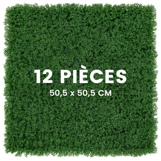 12pcs Artificial Moss Wall Panels, 50.5 x 50.5cm, Interlocking Privacy Hedge for Garden, Patio, Balcony & Home Decor – Lush Dark Green PE Material, Sun-Resistant & Easy to Install, Privacy Panels for Outside Patio