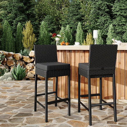 Wicker Barstoel – Tuin Barstoel – Barkruk Buiten – Rattan Barstoel – Balkon Barstoel – Set Van 2 – Weerbestendig Kunststof Rattan – Armless Comfortabele Zit