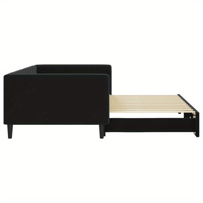 Bedbank – Slaapbank – Sofa – Logeerbed – Uitschuifbed – Zwart – 100x200 cm – Zachte Stof – Massief Houten Frame