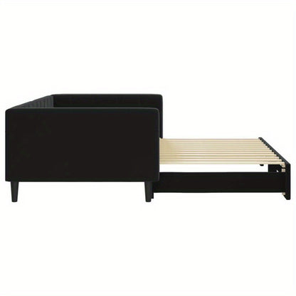 Bedbank – Slaapbank – Sofa – Logeerbed – Uitschuifbed – Zwart – 100x200 cm – Zachte Stof – Massief Houten Frame