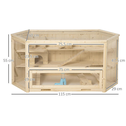 Small Animal Cage, Rodent Cage, Rodent Home with 1 Ramp, 1 Seesaw, Removable Bottom Tray, Made of Fir Wood, Natural, Hamster Cage, Rat Cage, Large Hamster Cage, Guinea Pig Cage, Chinchilla Cage, Bunny Cage, Ferret Cage, Gerbi