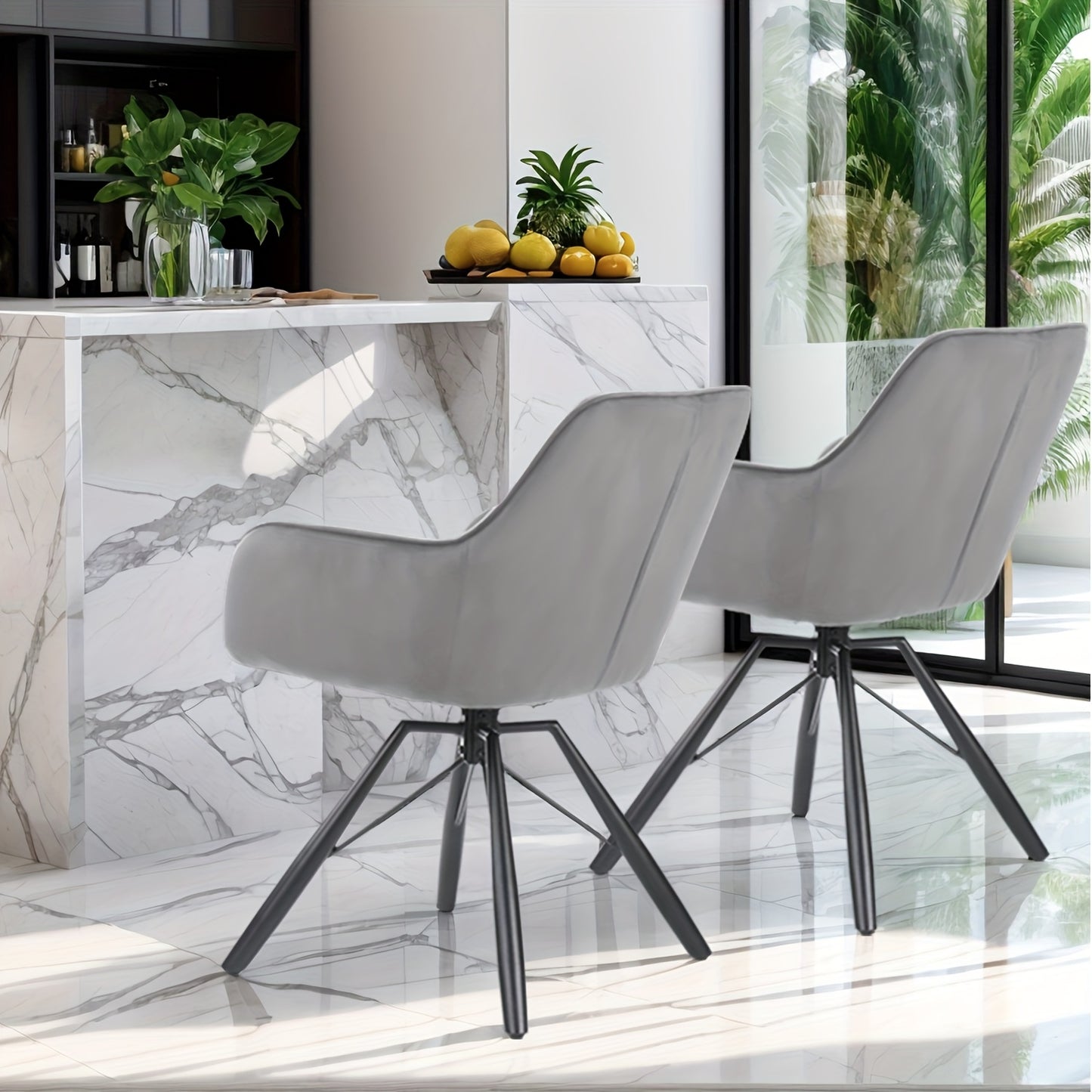 Draaibare Eetkamerstoelen – Eetkamerstoelen Set – Bureaustoelen Zonder Wielen – Comfortabele Stoelen – Stoelen Met Armleuningen – 360° Draaibaar – Fluwelen Bekleding – Metalen Poten – Grijs – Set Van 2