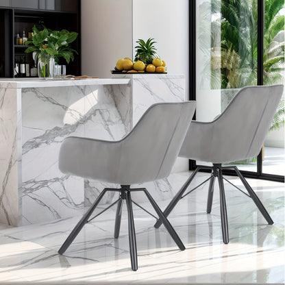 Draaibare Eetkamerstoelen – Eetkamerstoelen Set – Bureaustoelen Zonder Wielen – Comfortabele Stoelen – Stoelen Met Armleuningen – 360° Draaibaar – Fluwelen Bekleding – Metalen Poten – Grijs – Set Van 2